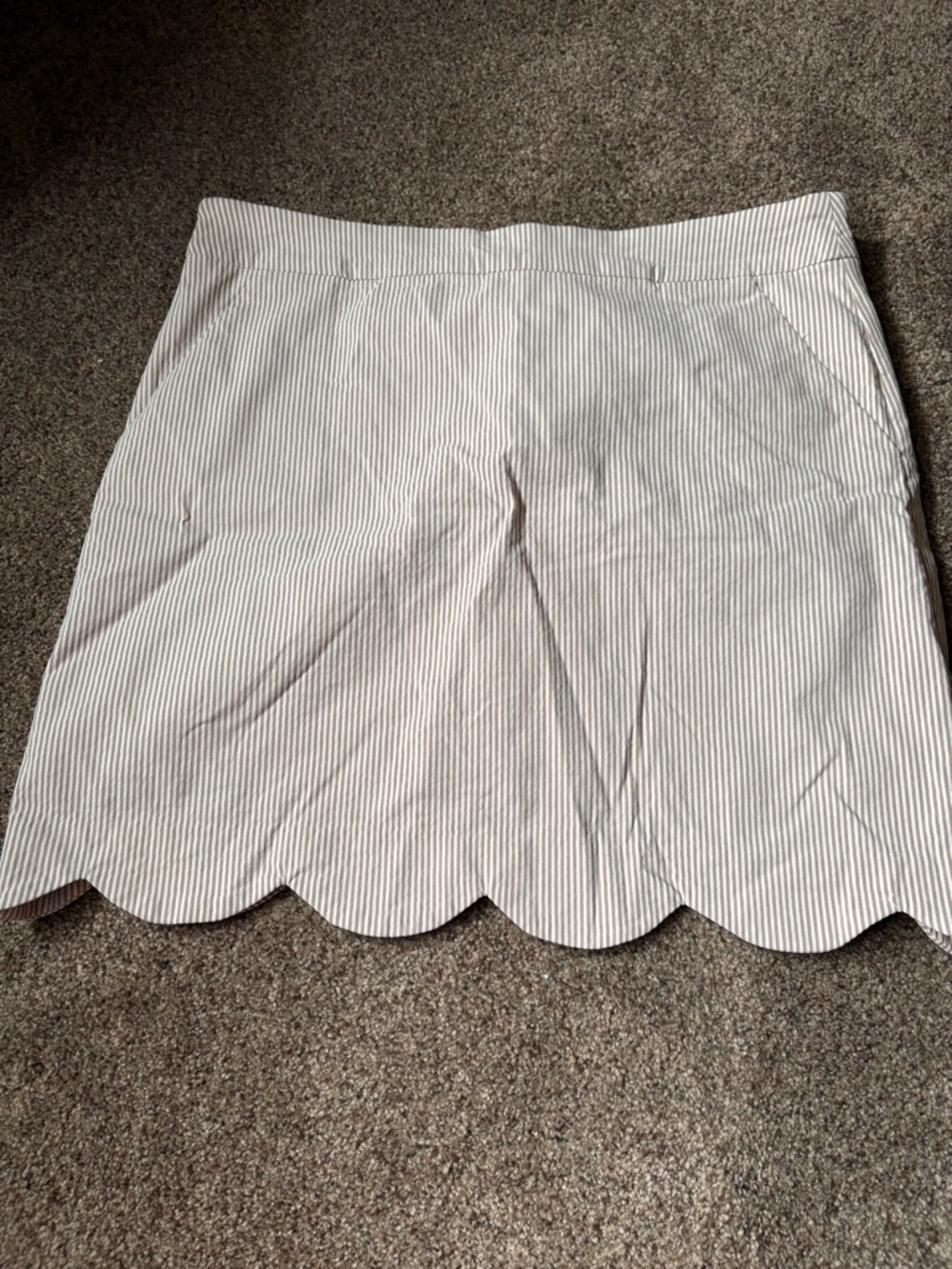 Women’s Scallop Hem Stripe Skirt - Tan with white Pinstripes